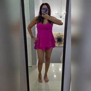 Hot Pink Strapless Peplum Romper